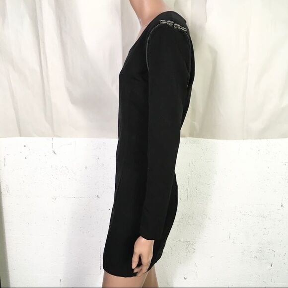 Bebe Black Long Sleeve Zip Shoulder Convertible Mini Bodycon Cocktail Dress S - Picture 4 of 10
